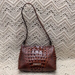 Brahmin Lorelei Pecan Melbourne Brown Croc Emboss Leather Designer Shoulder Bag